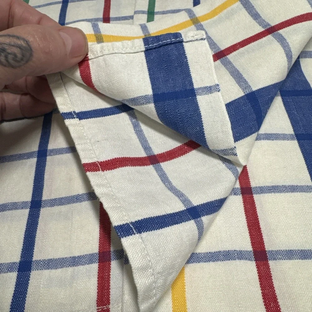 VTG Linen Tea Towels Lot 3‎ Linen Checked Primary Colors Kitchen