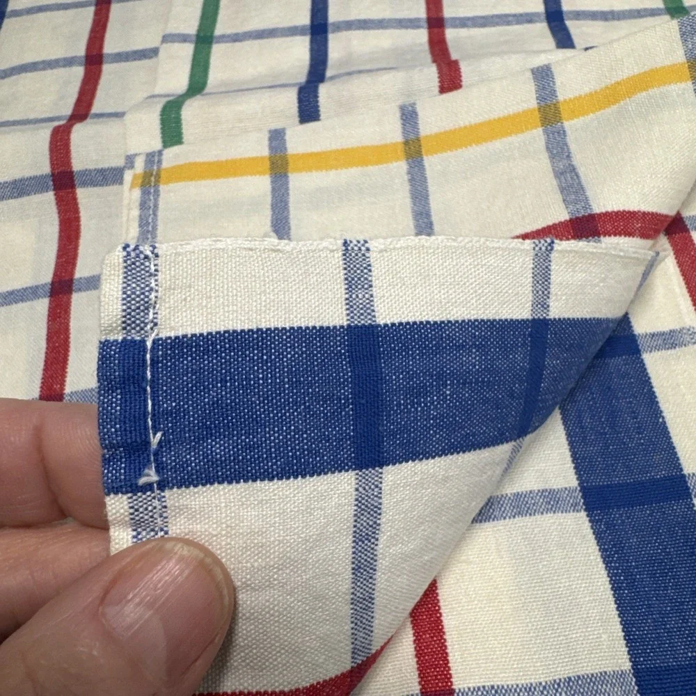 VTG Linen Tea Towels Lot 3‎ Linen Checked Primary Colors Kitchen