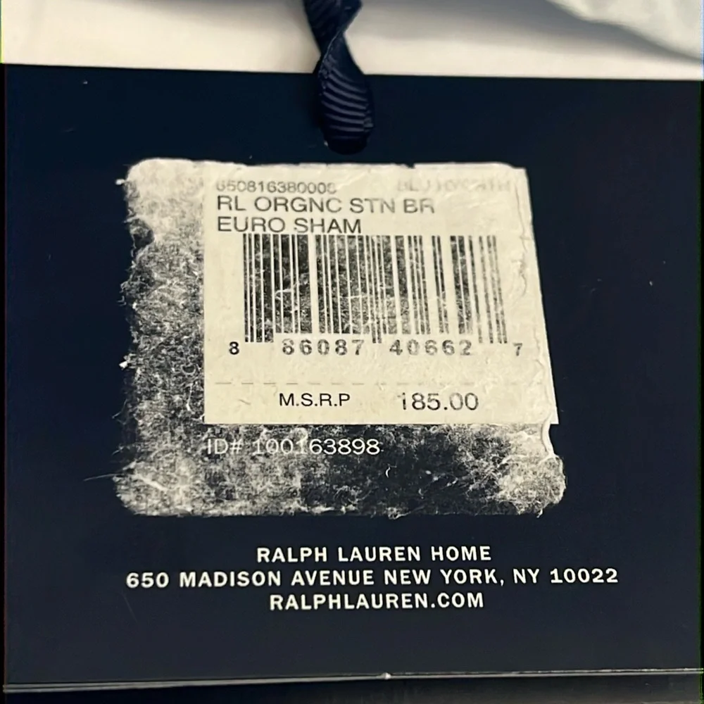 Ralph Lauren RL Organic Sateen Border European Euro Pillow Sham Blue Hyacinth