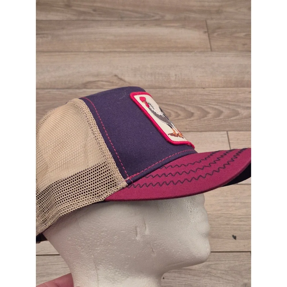 Goorin Bros The Farm Rooster Trucker‎ Hat Navy Burgundy Patch Snapback Cap