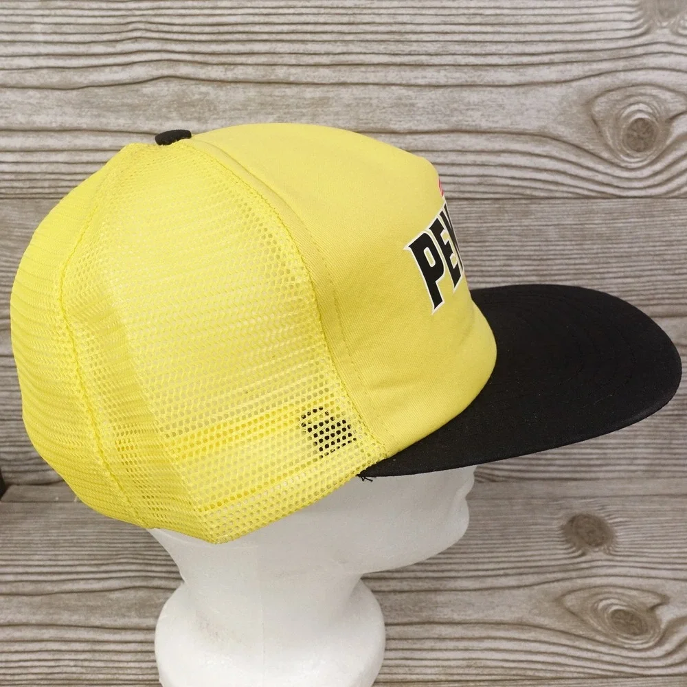 VINTAGE PENNZOIL OIL LOGO RACING YELLOW BLACK VENTED TRUCKER SNAPBACK HAT USA