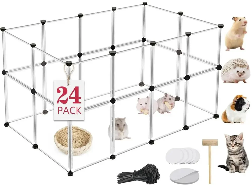Small Animal Playpen Hamster Guinea Pig Hedgehog Kitten Modular 24 Pack Clear