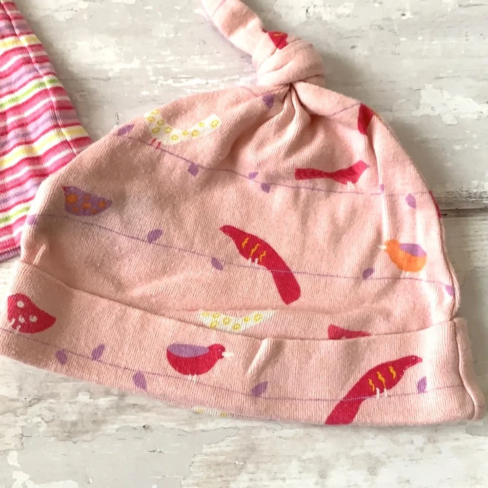 BabyGap Baby Girl Knot Hats Beanies Pink Stripes & Bird Print Set of 2 Gap Kids