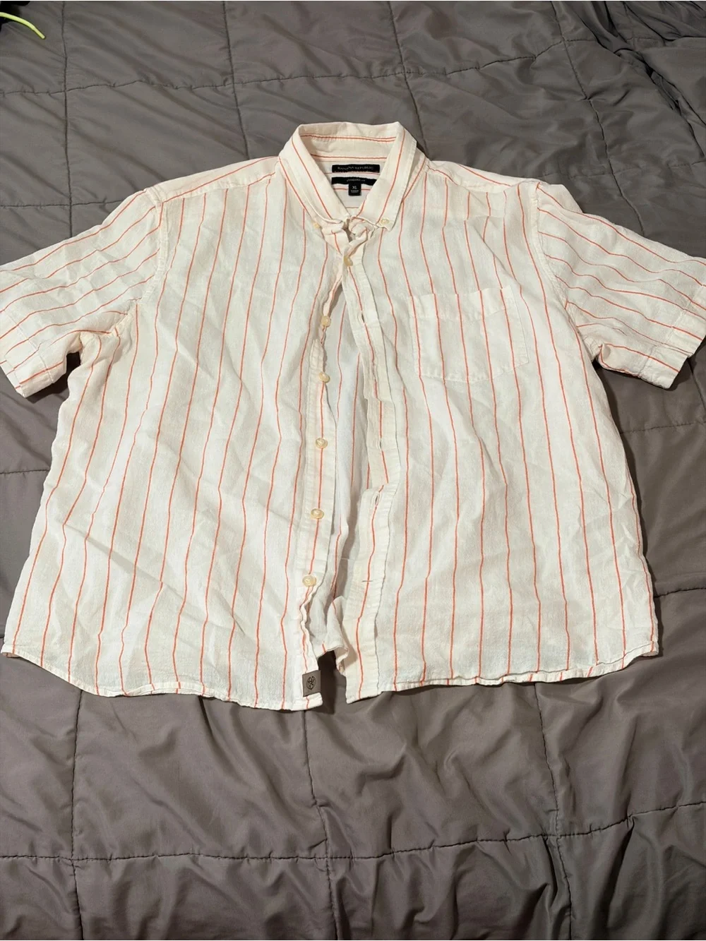 Banana Republic White Short-Sleeve Button-Down with Orange Stripes