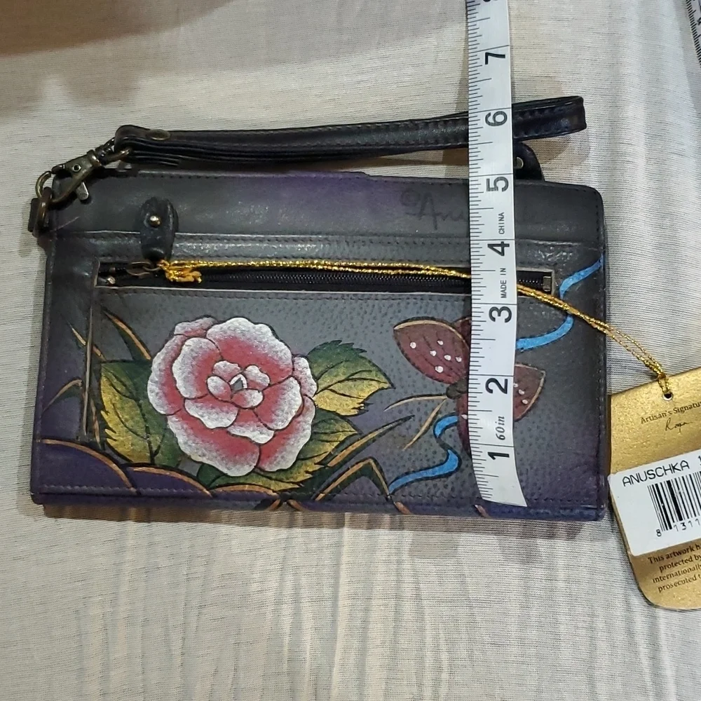 Anuschka Grey handpainted rose animal print safari hobo shoulder bag nwot