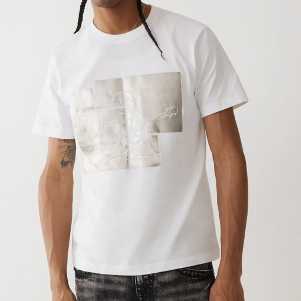 True Religion Buddha Foil Panes Short Sleeve White Crewneck Tee T-Shirt XL