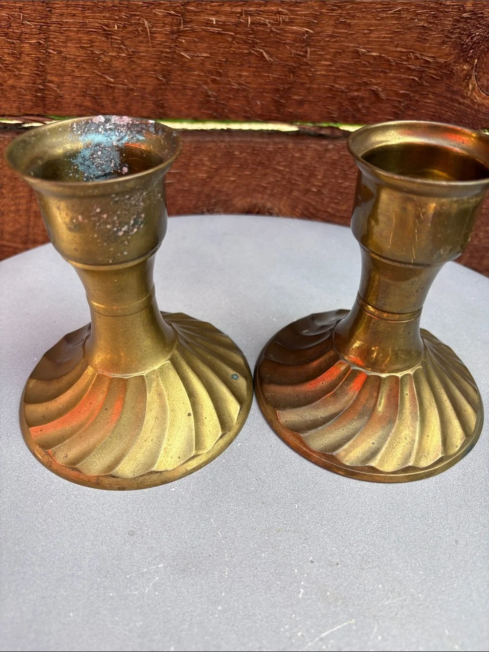 Vintage Brass Swirl Candle Holders - Set of Two