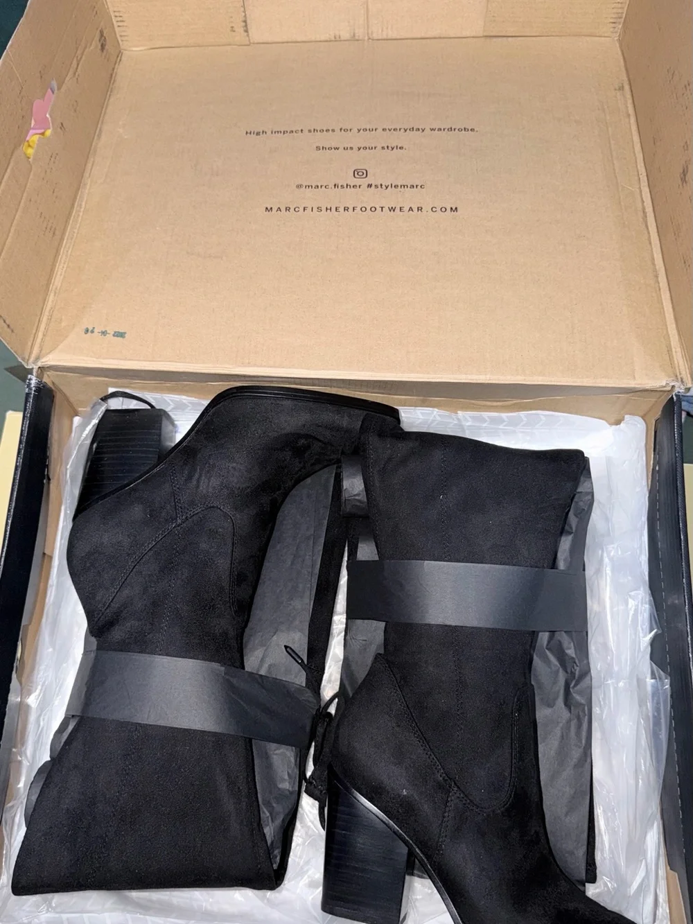 Marc Fisher Black Over-The-Knee Suede Block Heel Boots