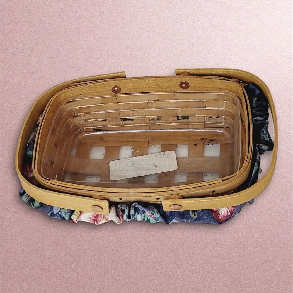 1995 Longaberger Small Rectangular Basket with Plastic Liner and Cloth Garter‎