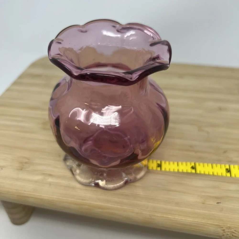 Vintage Set Of 3 Cranberry Glass Hand‎ Blown Pilgrim  Vase & Pitchers EUC