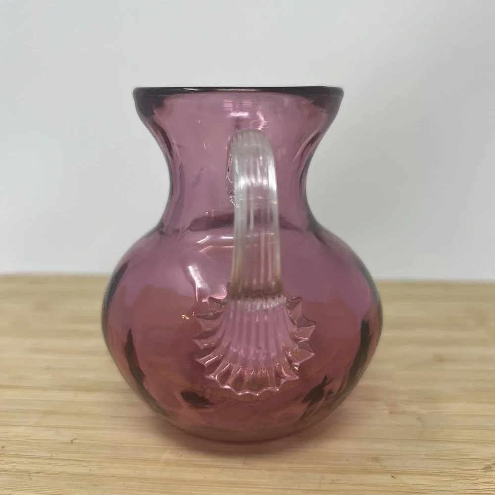 Vintage Set Of 3 Cranberry Glass Hand‎ Blown Pilgrim  Vase & Pitchers EUC