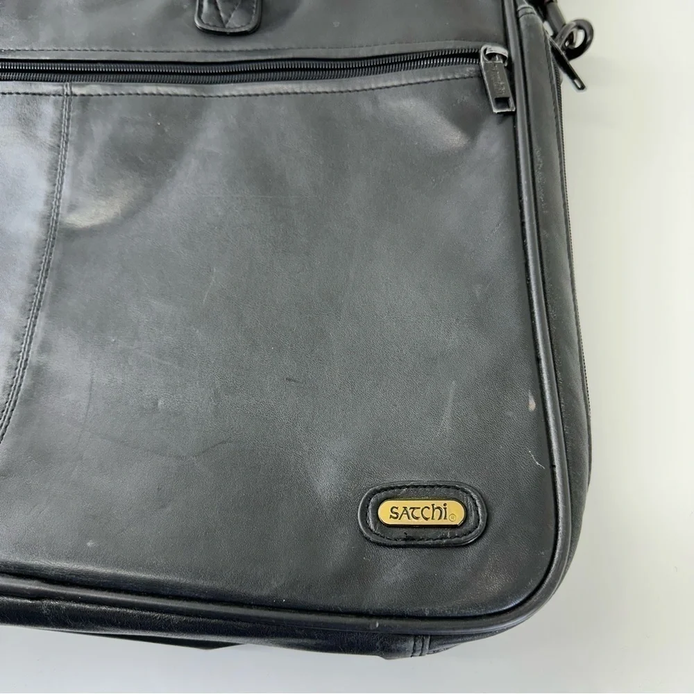 SATCHI genuine black leather messenger bag unisex academia