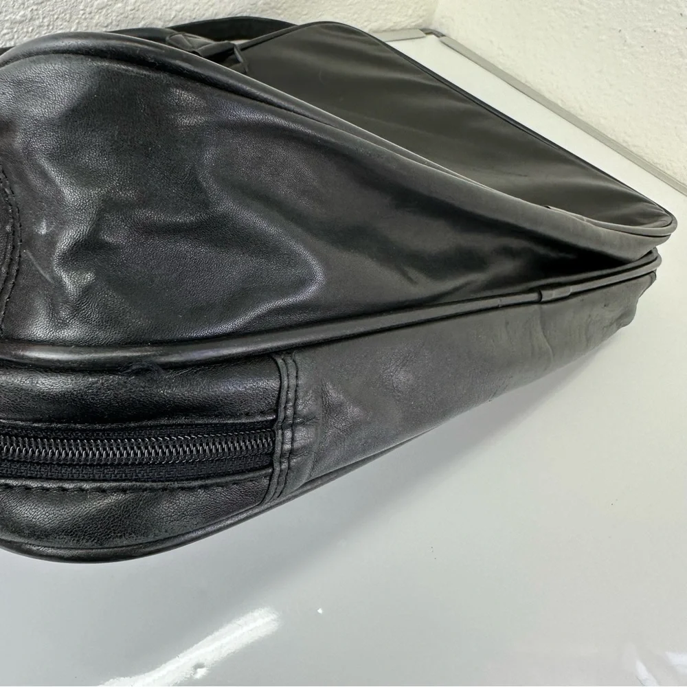 SATCHI genuine black leather messenger bag unisex academia