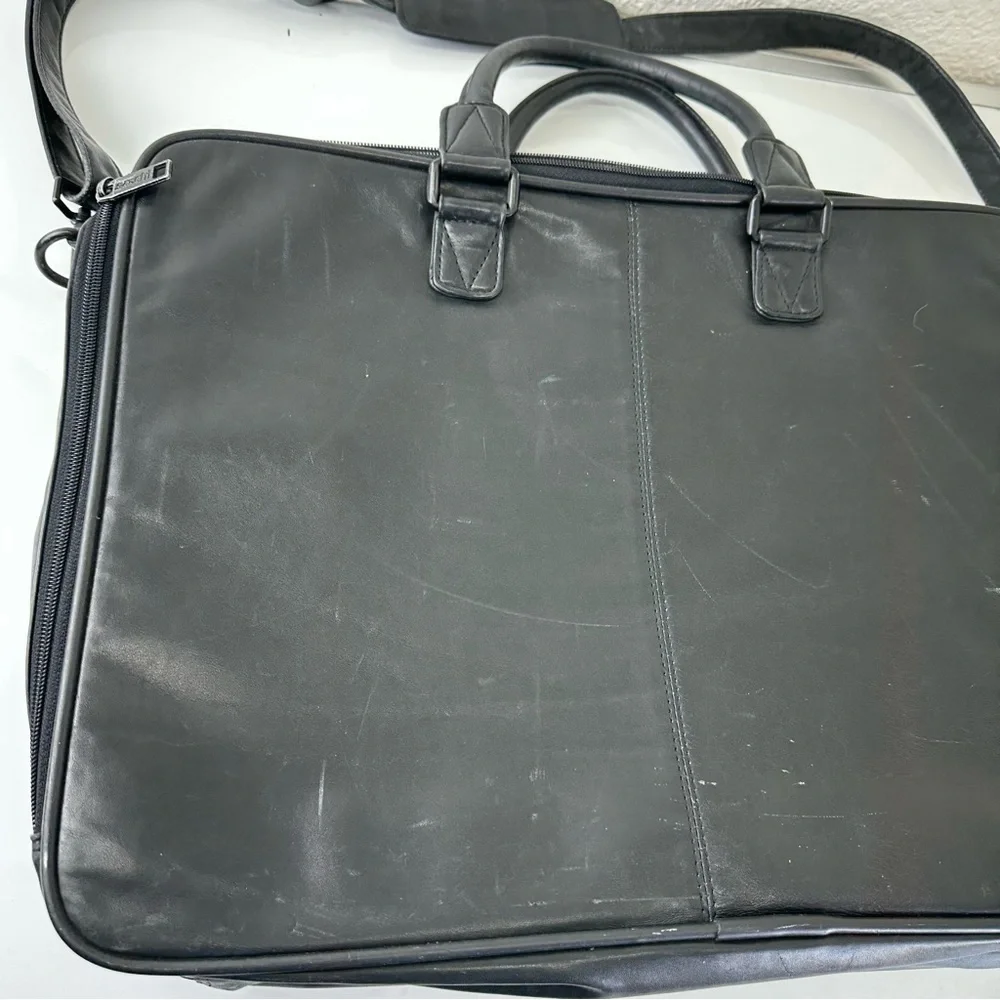 SATCHI genuine black leather messenger bag unisex academia