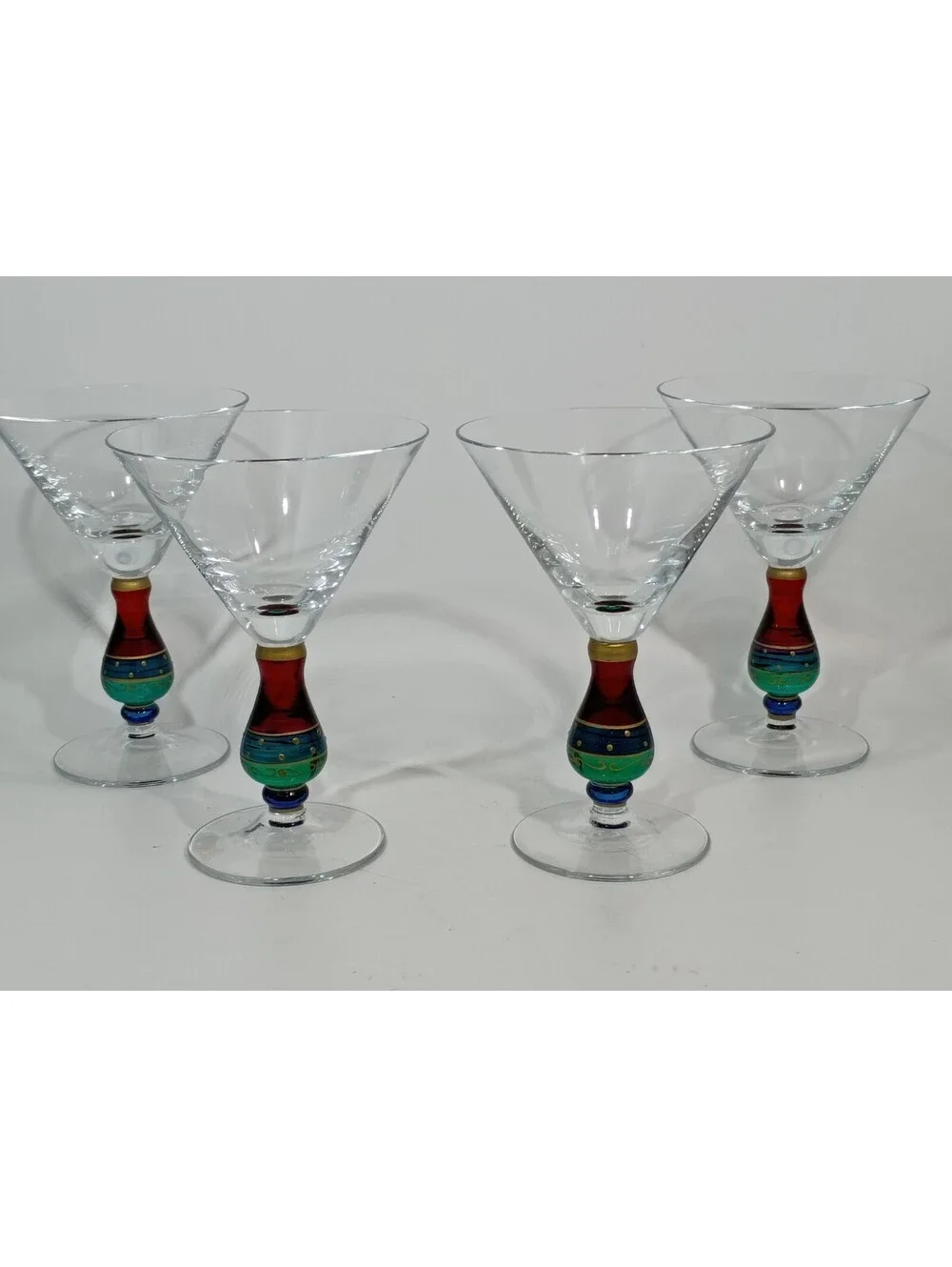 VTG Set of 4 Pier 1 Stain Glass Hand Painted Stem Martini Margarita Glasses