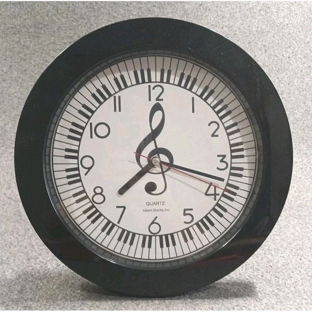 Albert Elovitz Inc. Piano Keys Wall Clock Quartz Moment Battery Operated Black