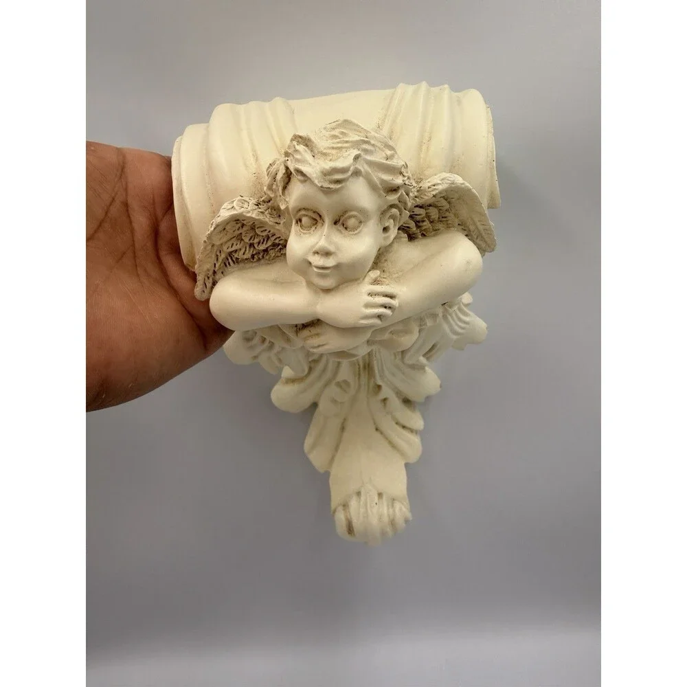 Vintage Cherub Angel Curtain Rod Holders Wall Sconce Corbel Drapery Set of 2
