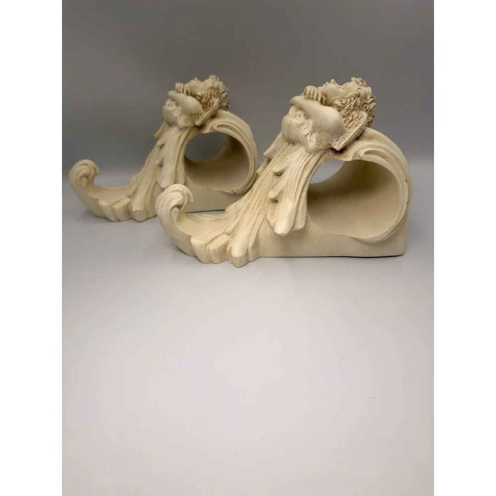 Vintage Cherub Angel Curtain Rod Holders Wall Sconce Corbel Drapery Set of 2