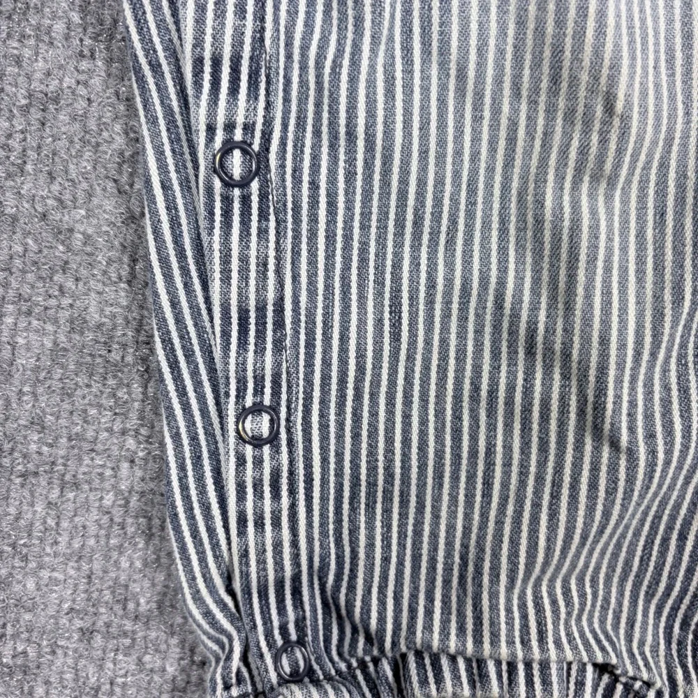 VNTG Gymboree Kids Hickory Stripe Denim Overalls Train Patch Blue White 18-24‎ M