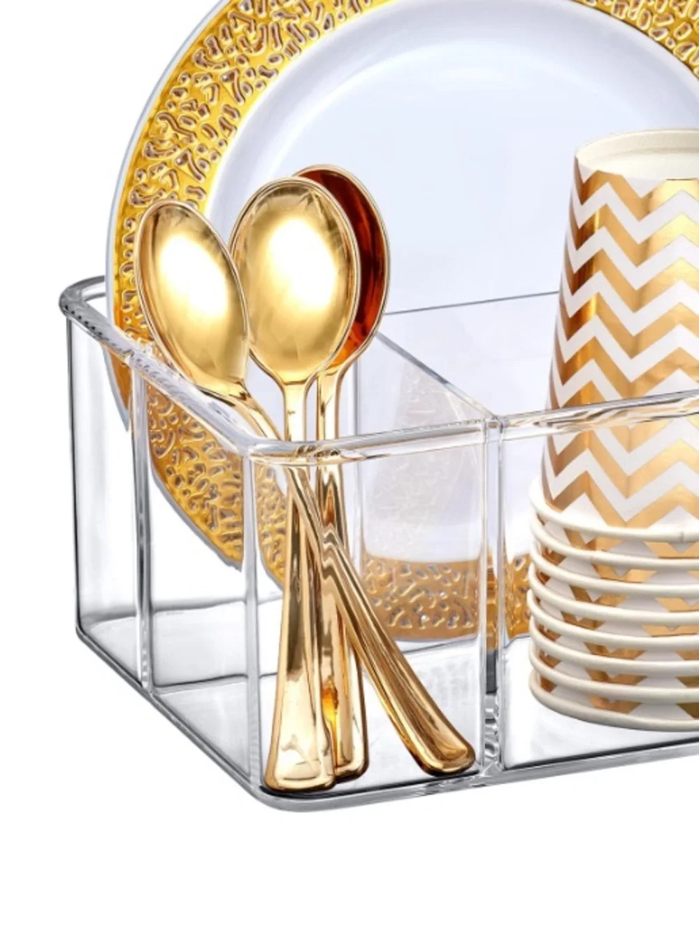 5-Compartment Plastic Flatware Organizer for Entertaining - CLEAR