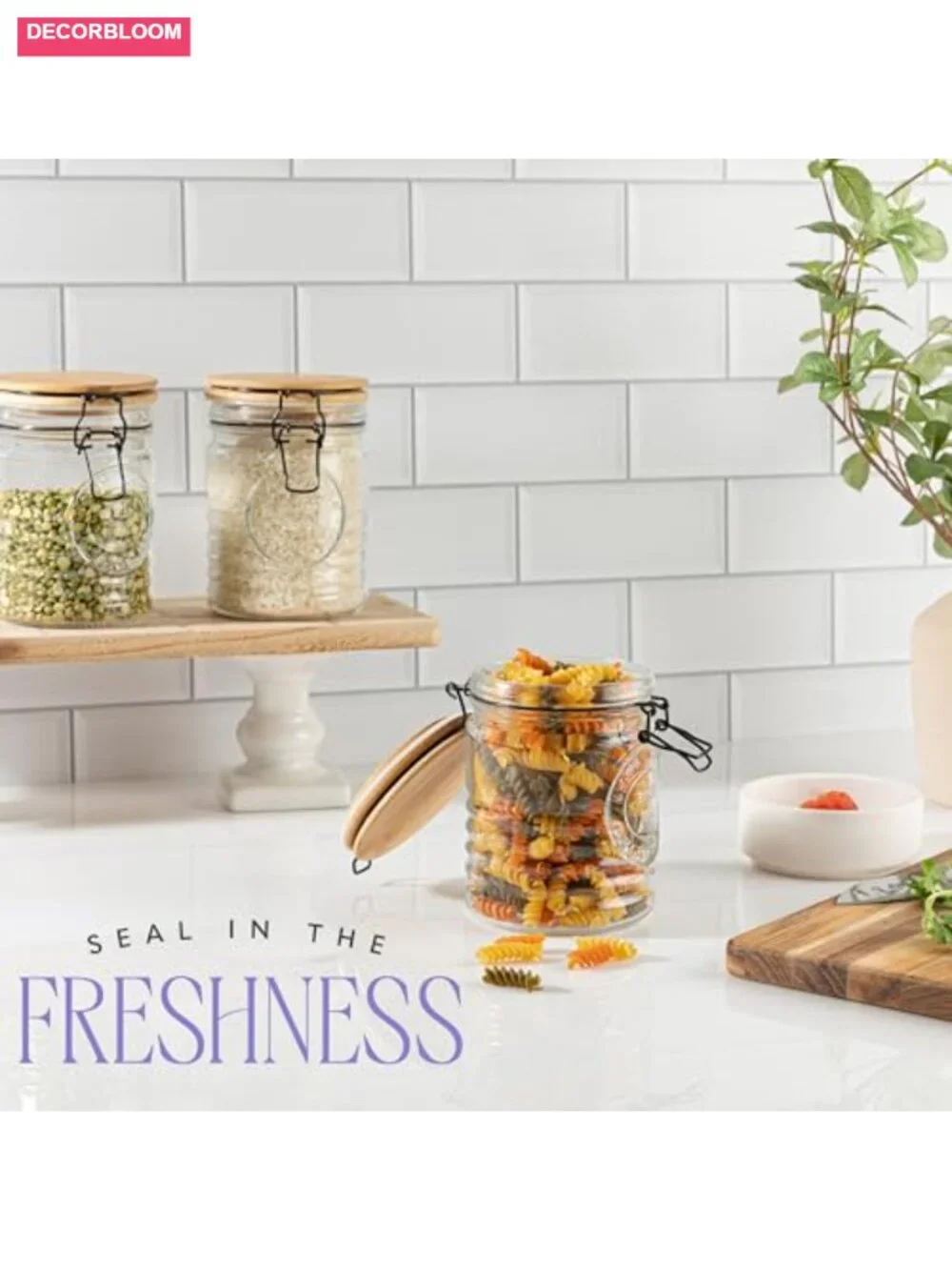Set of 3 Glass Storage Jars with Airtight Lids - 23 oz