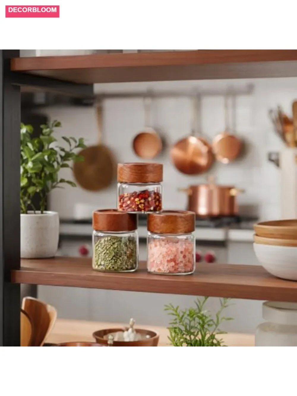 6-Pack 4oz Stackable Glass Jars with Acacia Wood Lids & Spoons, Airtight Food