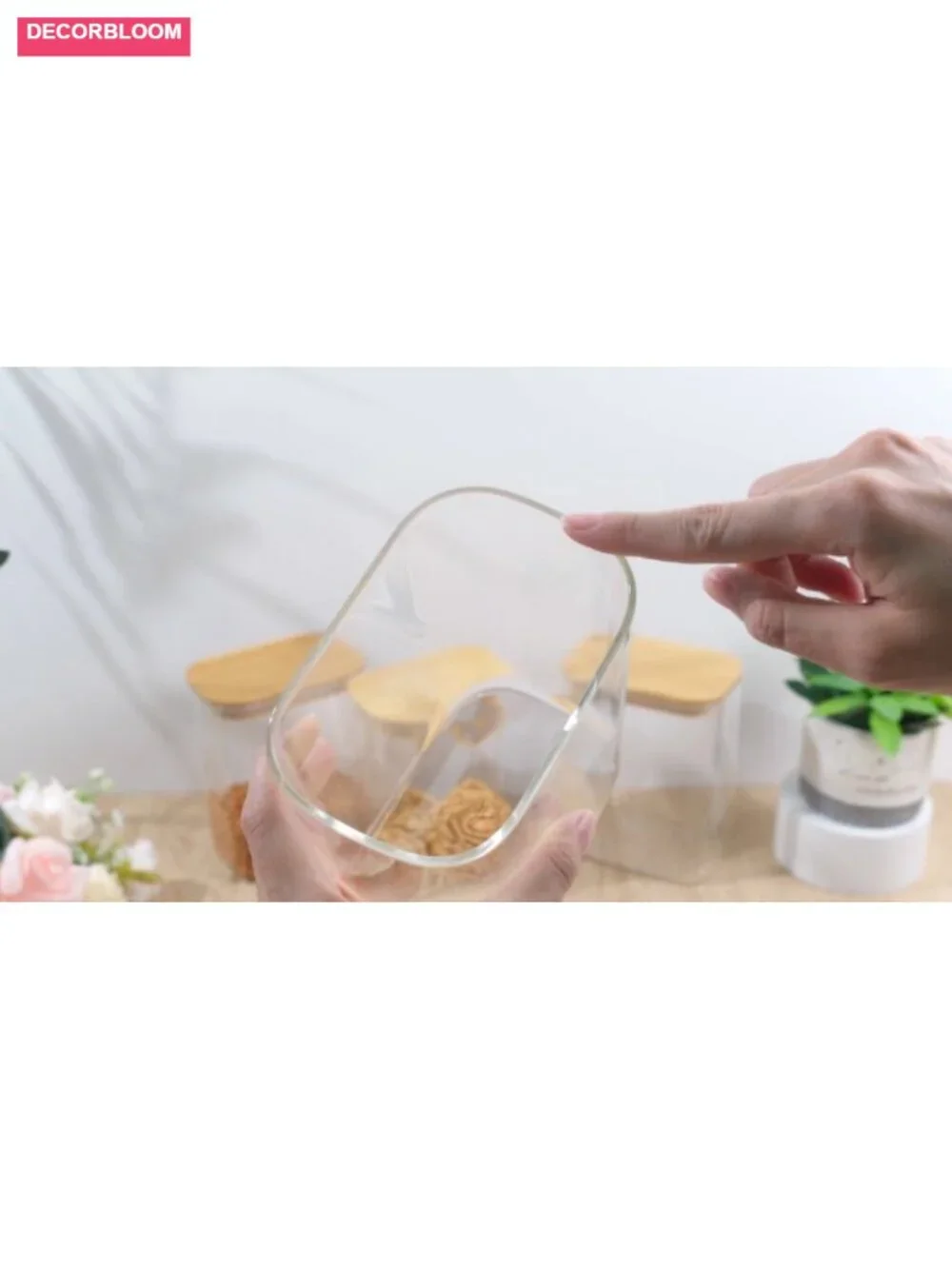 6 Pcs 37 oz Rectangle Glass Jars with Bamboo Lids Airtight Food Storage