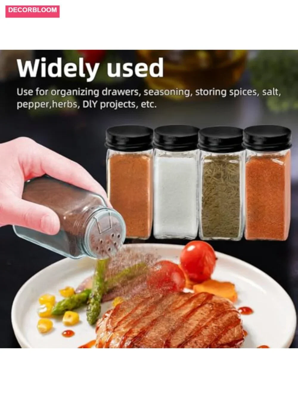 6pcs 4oz Glass Spice Jars with Shaker Lids - Square Empty Bottles Kitchen