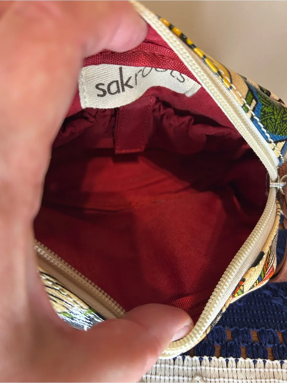 Cream Embroidered Glazed Canvas Crossbody Bag - Multicolor
