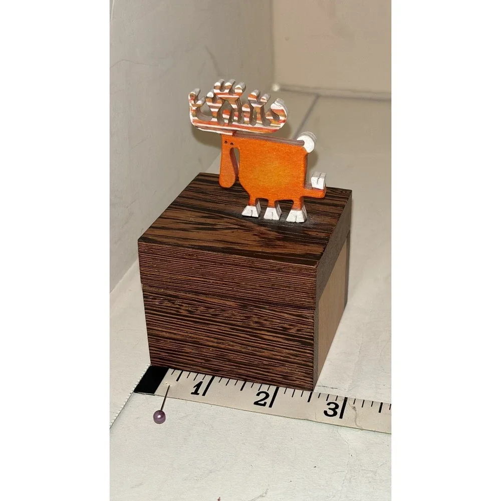 Beautiful Wooden trinket dish With Orange Moose‎ On Top