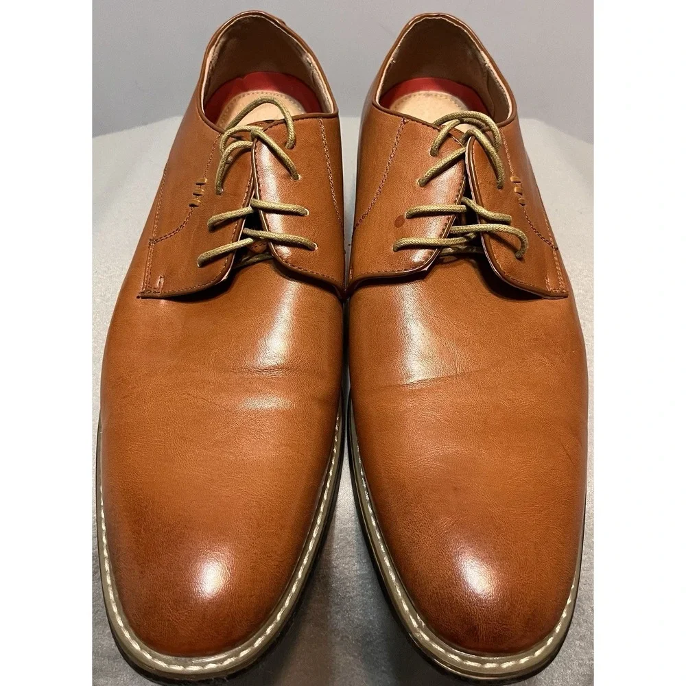 Zriang‎ Mens Dress Lace Up Oxfords Polished Brown Sz 13