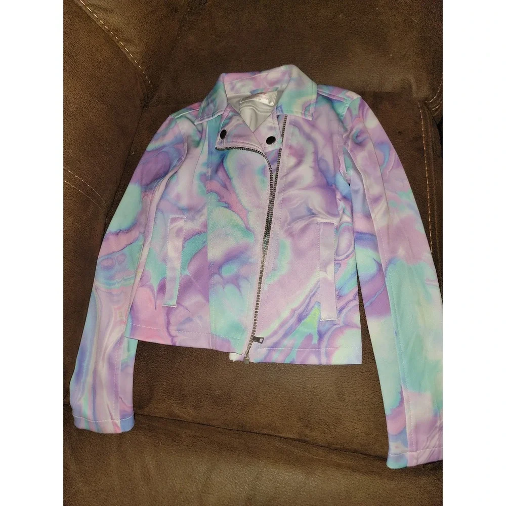 Justice tie dye swirl coat jacket size‎ 10