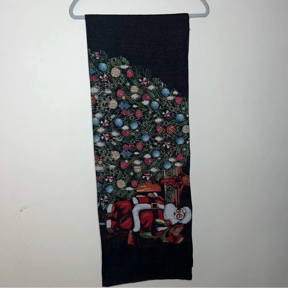 Christmas Santa Table Runner Christmas Tree Needlepoint Style 72”Long