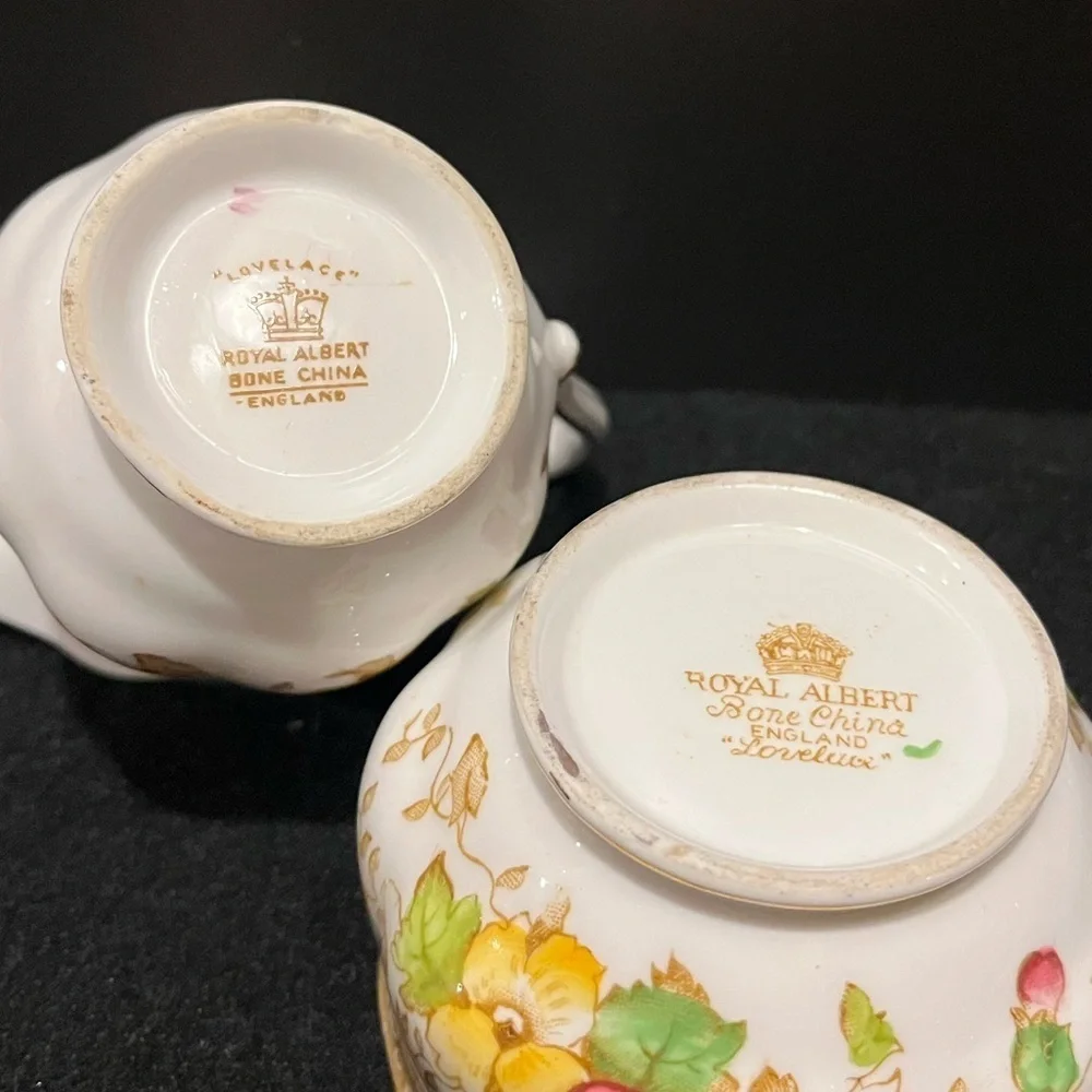 Royal Albert Bone China Open Sugar Bowl and Cream pitcher Lovelace pattern