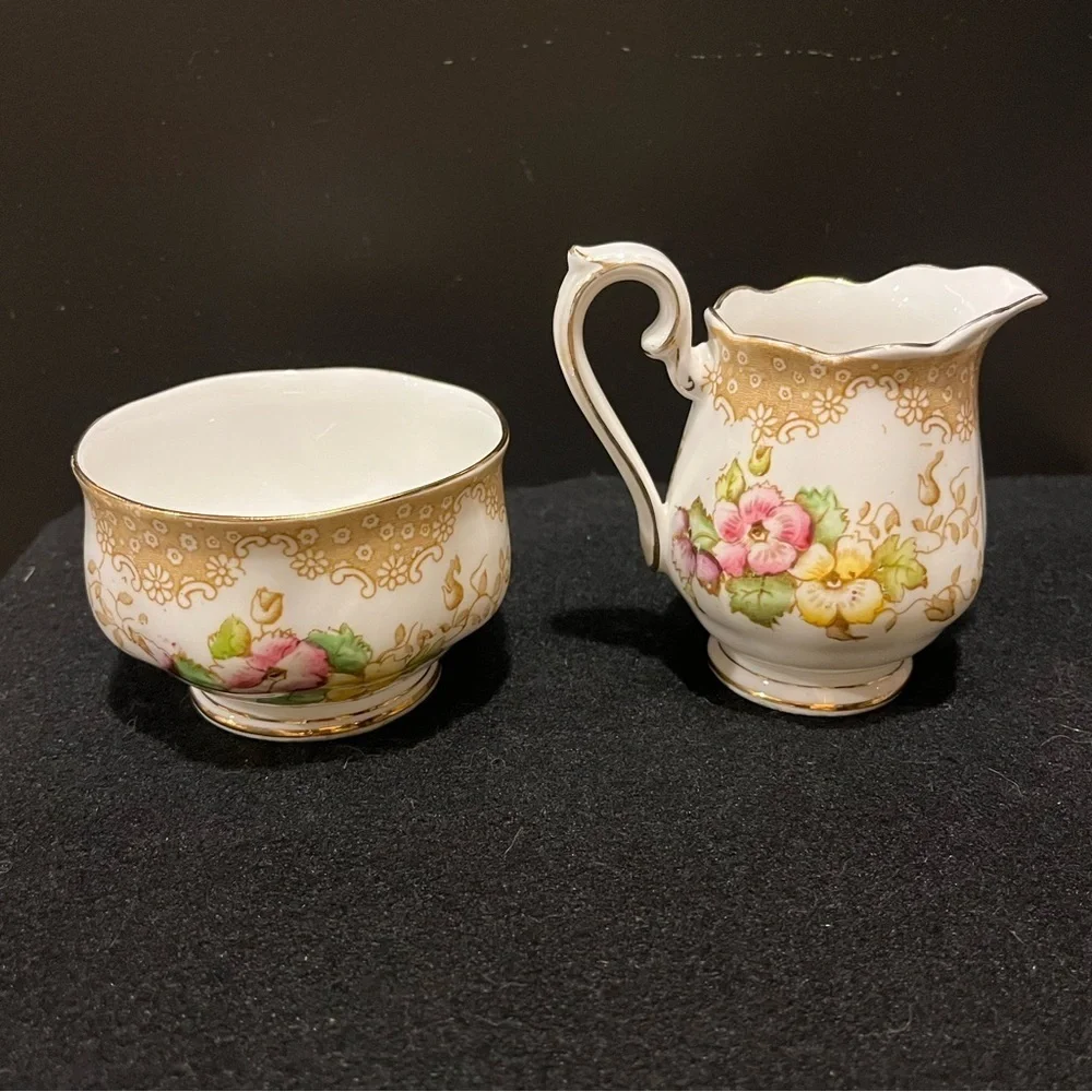 Royal Albert Bone China Open Sugar Bowl and Cream pitcher Lovelace pattern