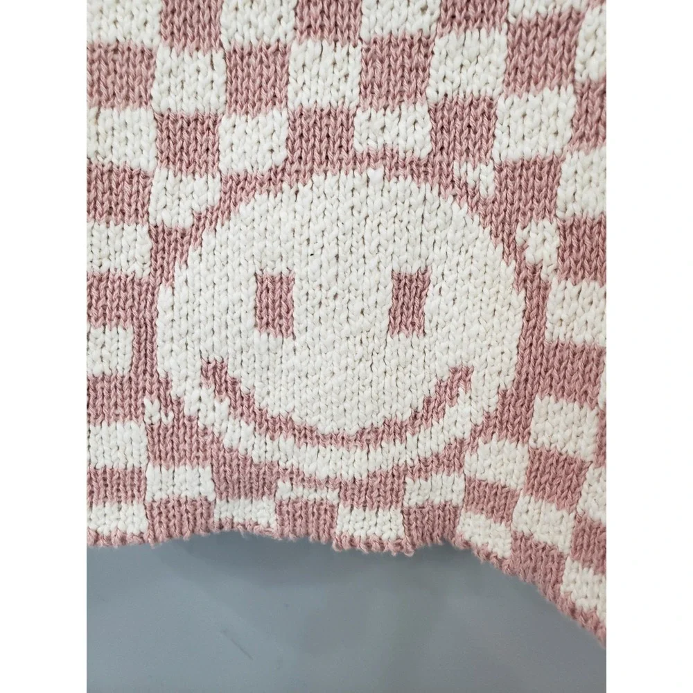 NEW‎ 16x72 HAPPY FACE table runner cover decor maximalist mod 70s checkered pink