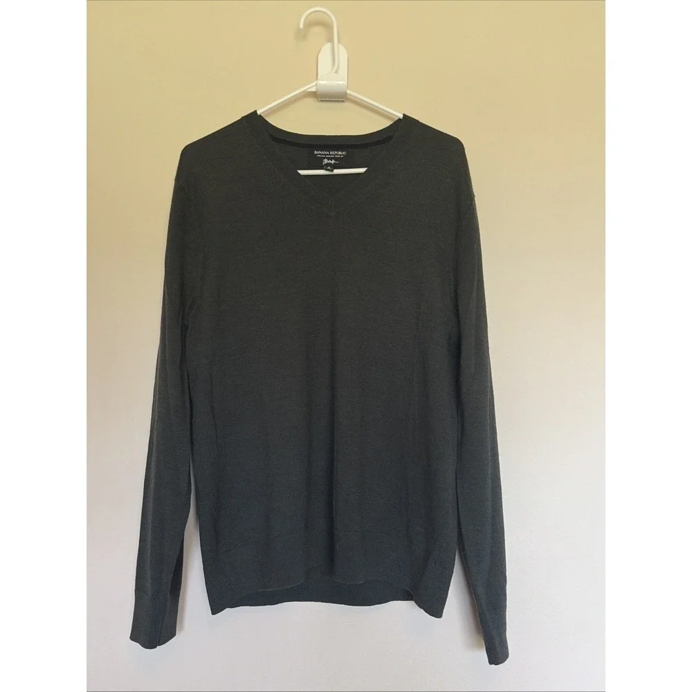 Banana Republic Green Merino Wool Baruffa V-neck Sweater Jumper Mens Medium