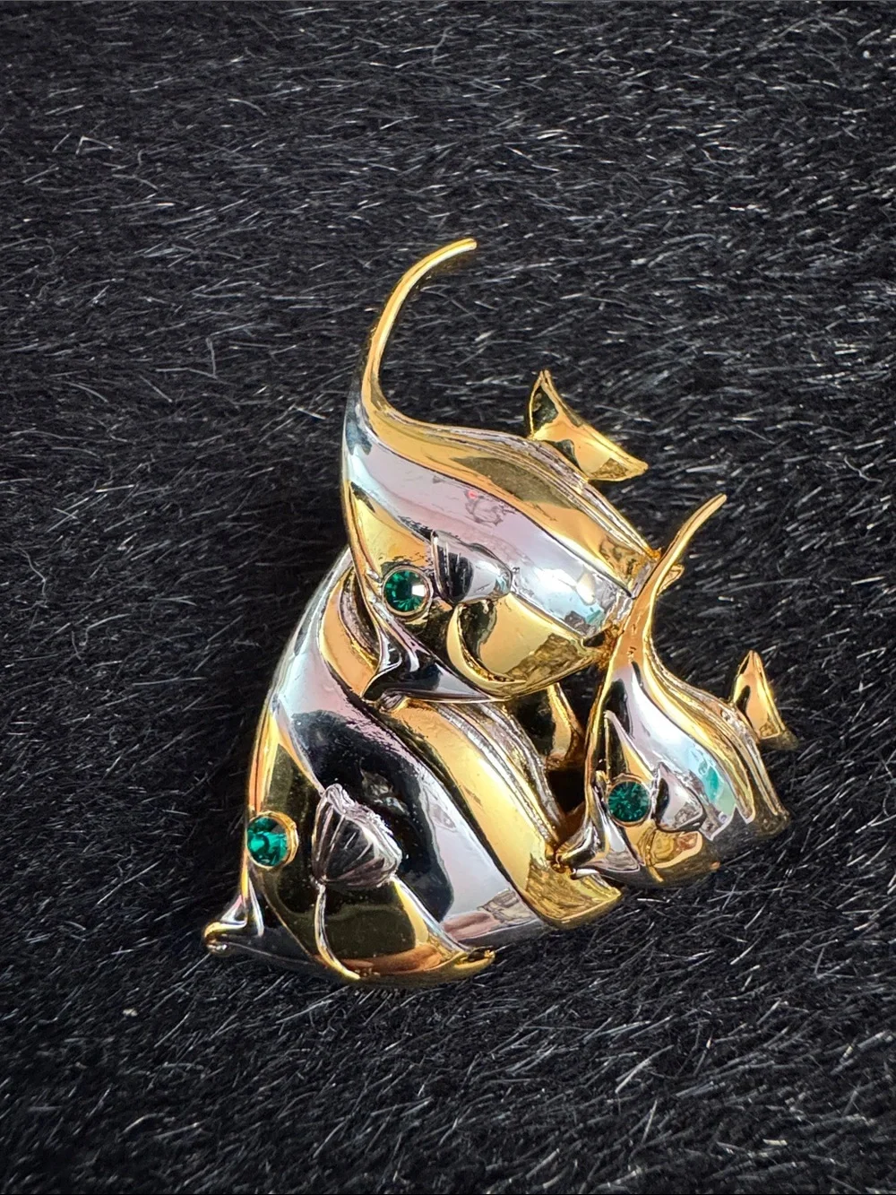 Gold and Silver Fish Ornament with Green Accents - Pets Fish Decor
