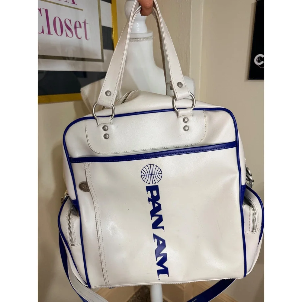 Rare Pan Am Vintage Style Flight Bag White Blue Retro Aviation Travel Bag