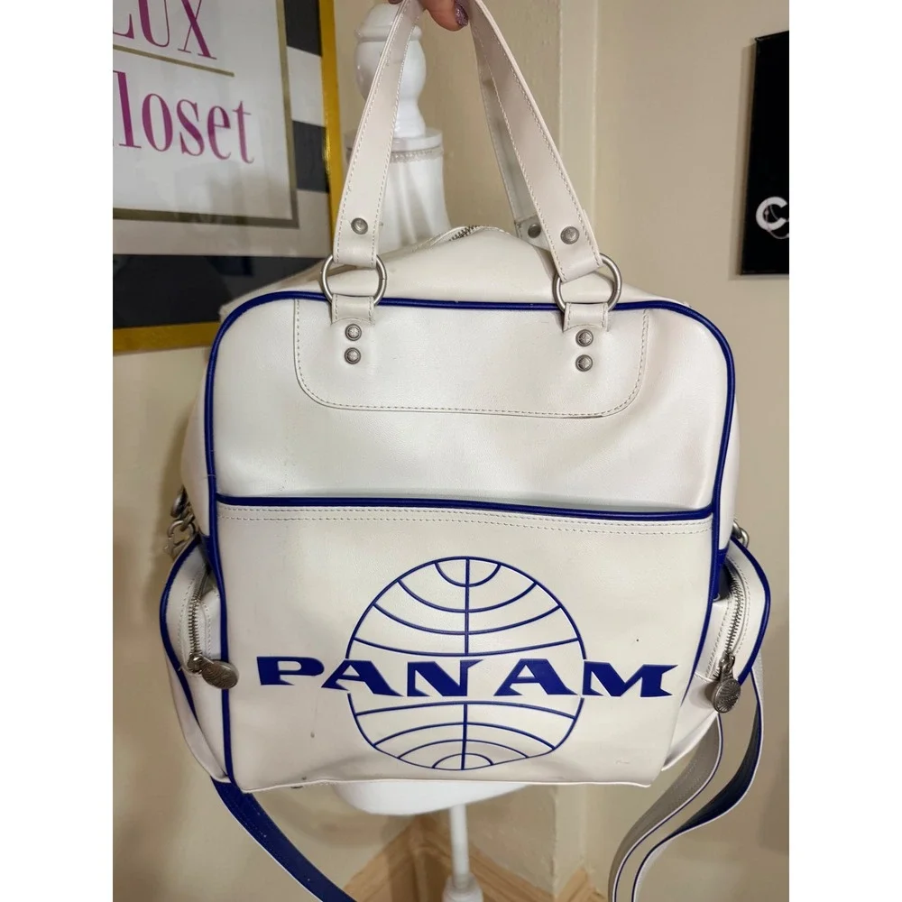 Rare Pan Am Vintage Style Flight Bag White Blue Retro Aviation Travel Bag