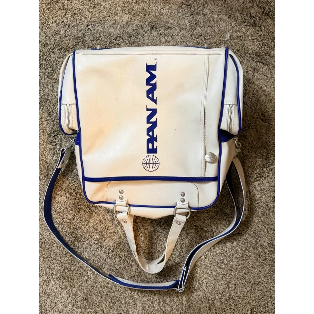 Rare Pan Am Vintage Style Flight Bag White Blue Retro Aviation Travel Bag