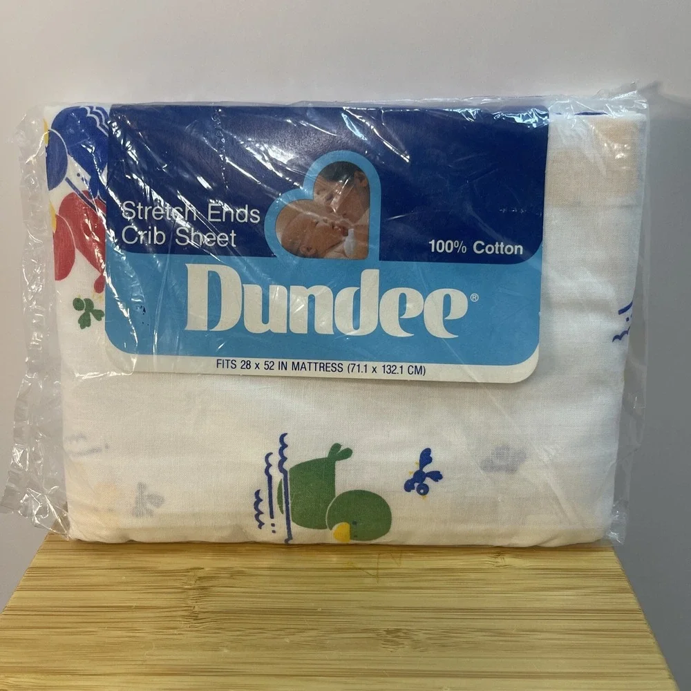 VTG Dundee Crib Sheet 28 X 52 IN Ducks Primary Colors NOS Stretch Ends‎