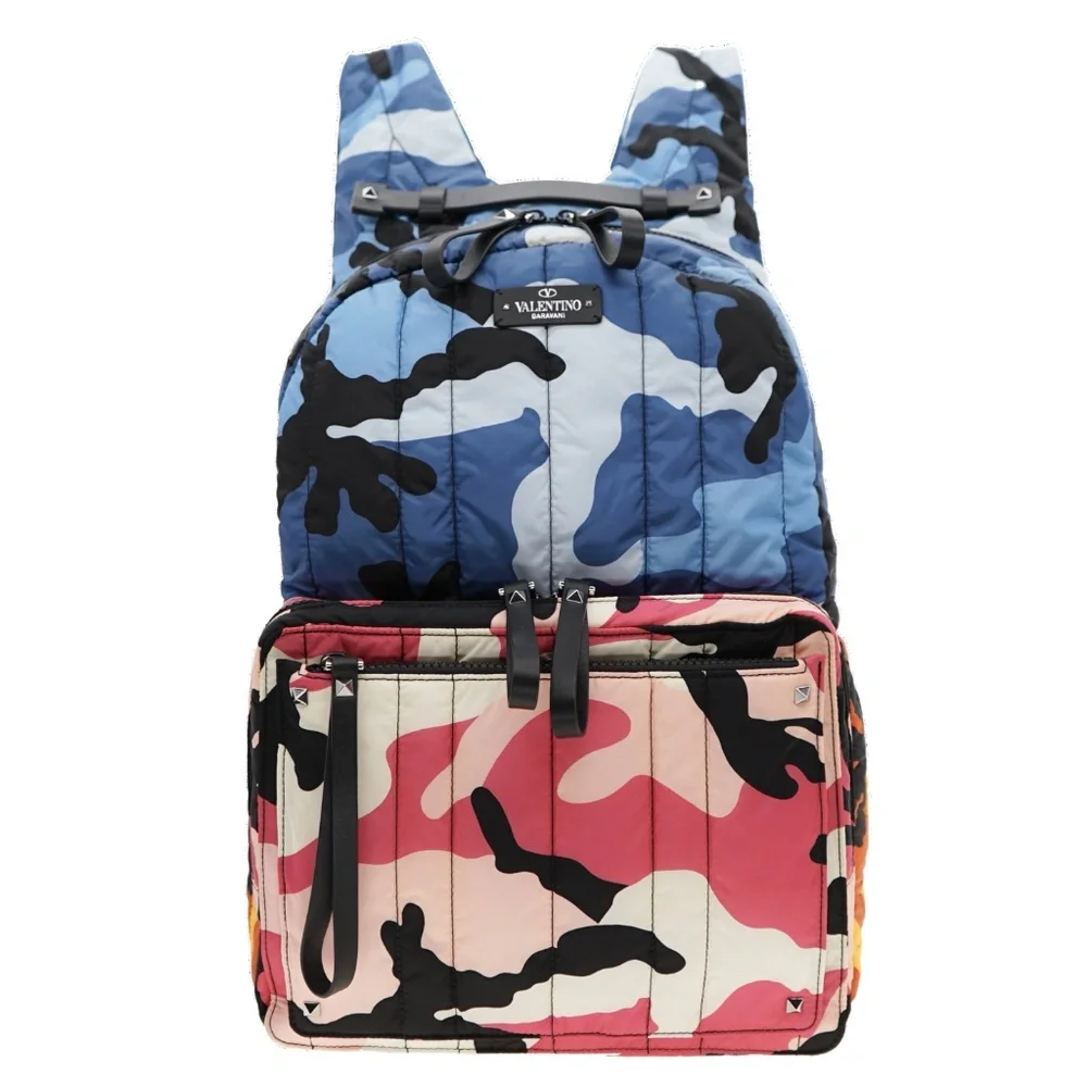 Valentino Garavani Backpack Camouflage Quilted Nylon Multicolor New
