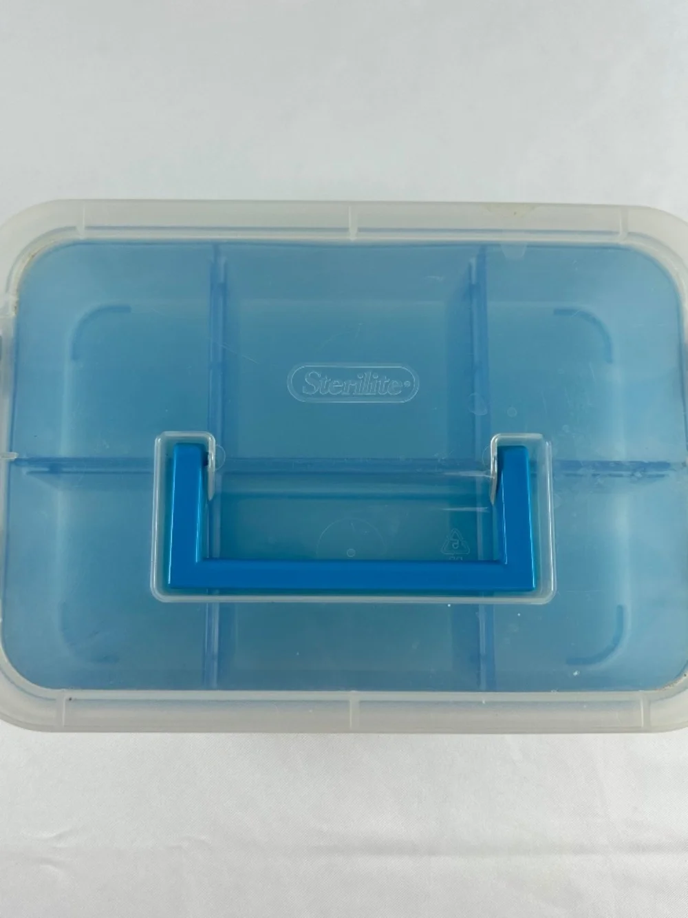 Sterilite Storage Container with Blue Removable Tray, Locking Lid with Handle.