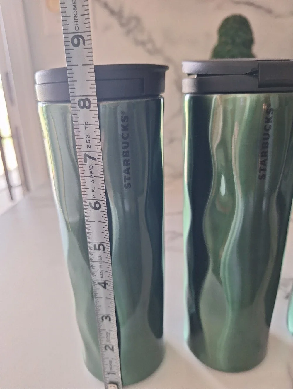 NWOT Lot Of 4 Starbucks Stainless Steel Travel Mug Tumblers Wavy Metallic Green