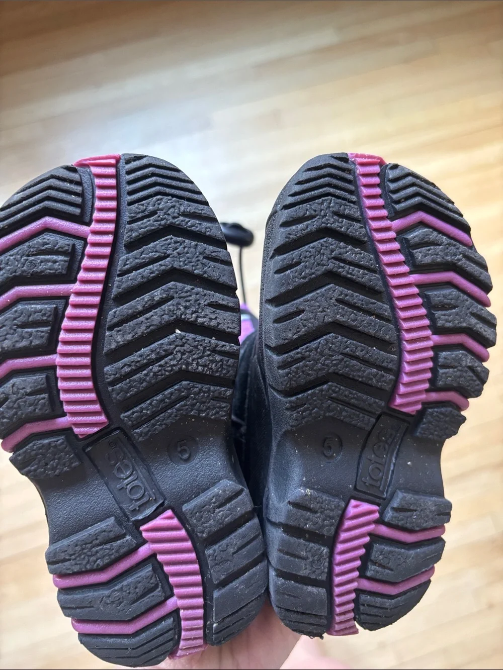 totes Kids Black and Purple Winter Boots with Drawcord
