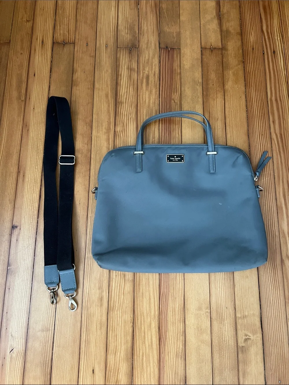 kate spade slate gray nylon laptop brief with detachable strap