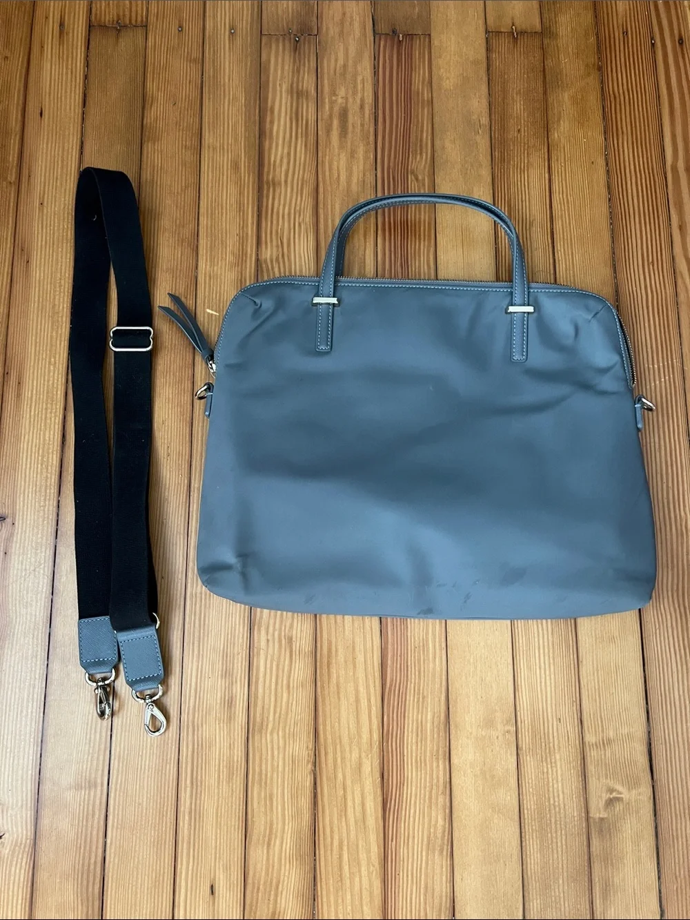 kate spade slate gray nylon laptop brief with detachable strap