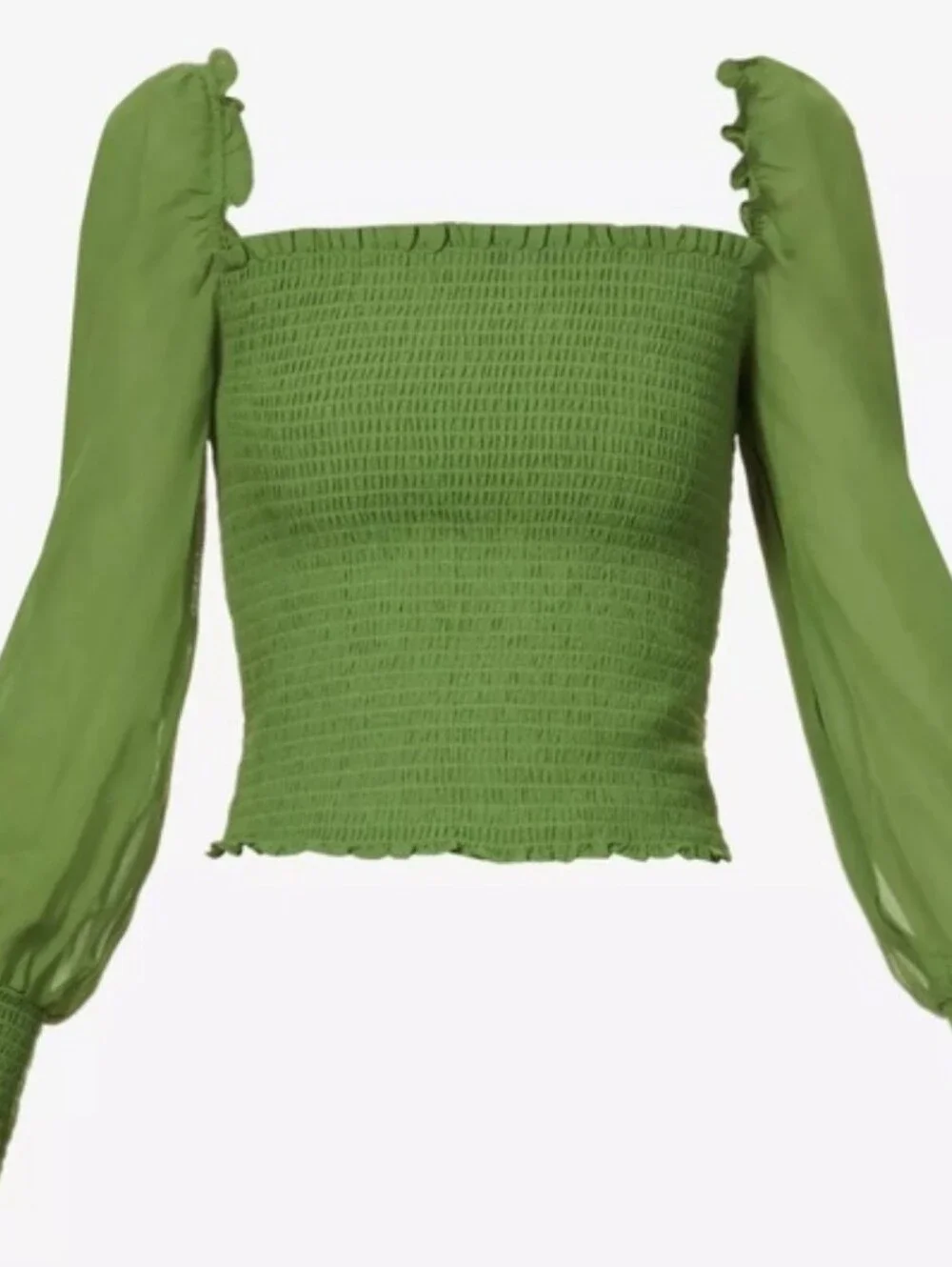 Reformation Pinto Smocked Long Sleeve Puffy Blouse Amsterdam Green S