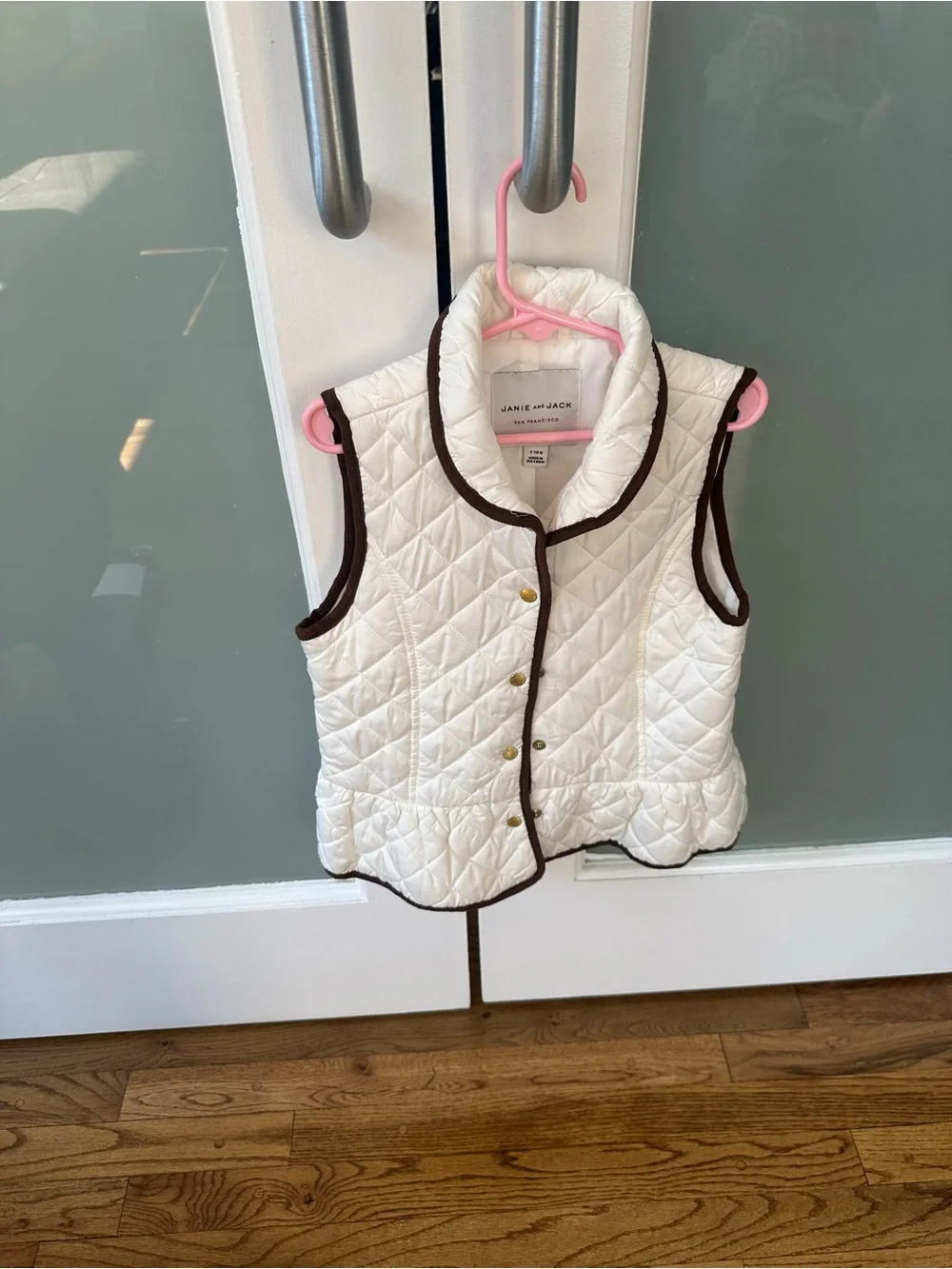 Janie and Jack Kids Quilted Vest - White with Brown Trim 2 blazers